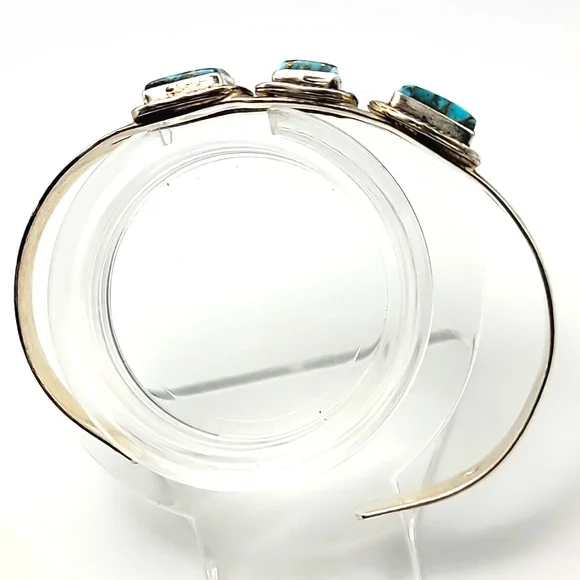 Kingman Blue Copper Turquoise 925 Sterling Silver Cuff Bracelet Hanmade Stamped